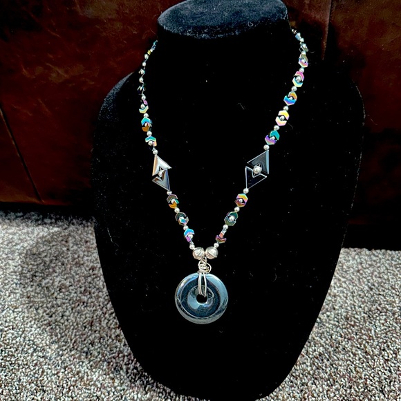 Hand Crafted Jewelry - Hand Crafted Rainbow Hematite, Hematite & Sterling Silver Pendant Necklace